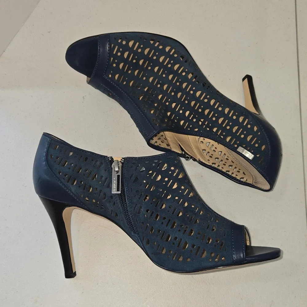 Calvin Klein Kailani Navy Blue Laser Cut Peep Toe Heeled Bootie Pump 11M 34E0936